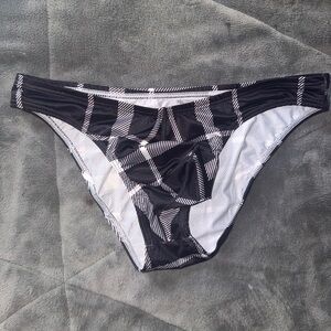 Men's Black and White Plaid Swim Briefs